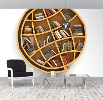 Picture of Concept of training Wooden bookshelf in form of globe Science